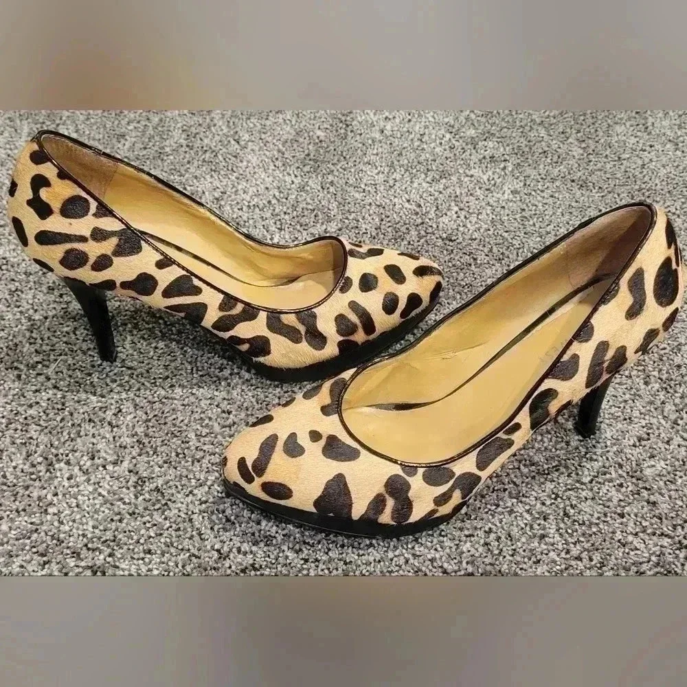 VTG Nine West NW7PRISILLA Leopard print stiletto pumps, real fur, size 6.5M - Picture 8 of 10